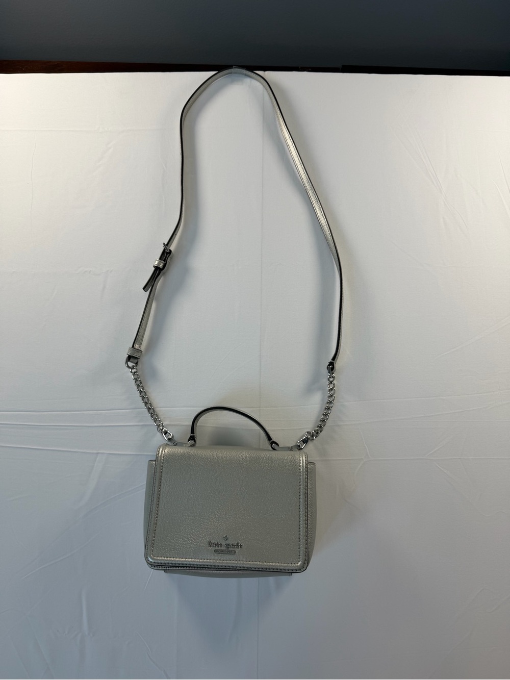 Kate Spade Metallic Silver Massie Patterson Crossbody with removable strap